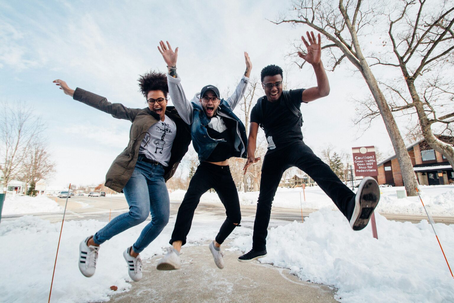 Youth jumping in snow