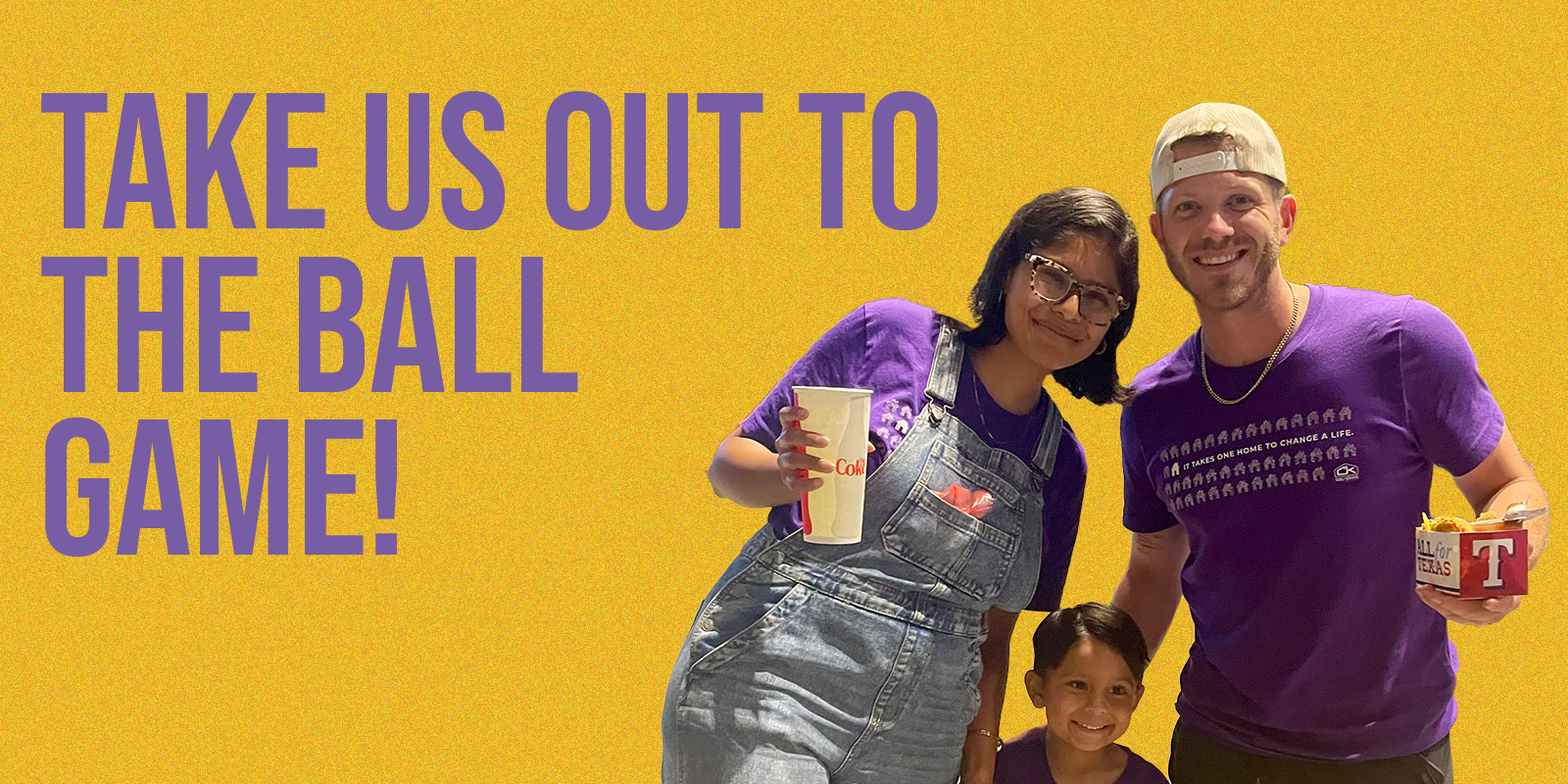 Family in purple shirts at a baseball game
