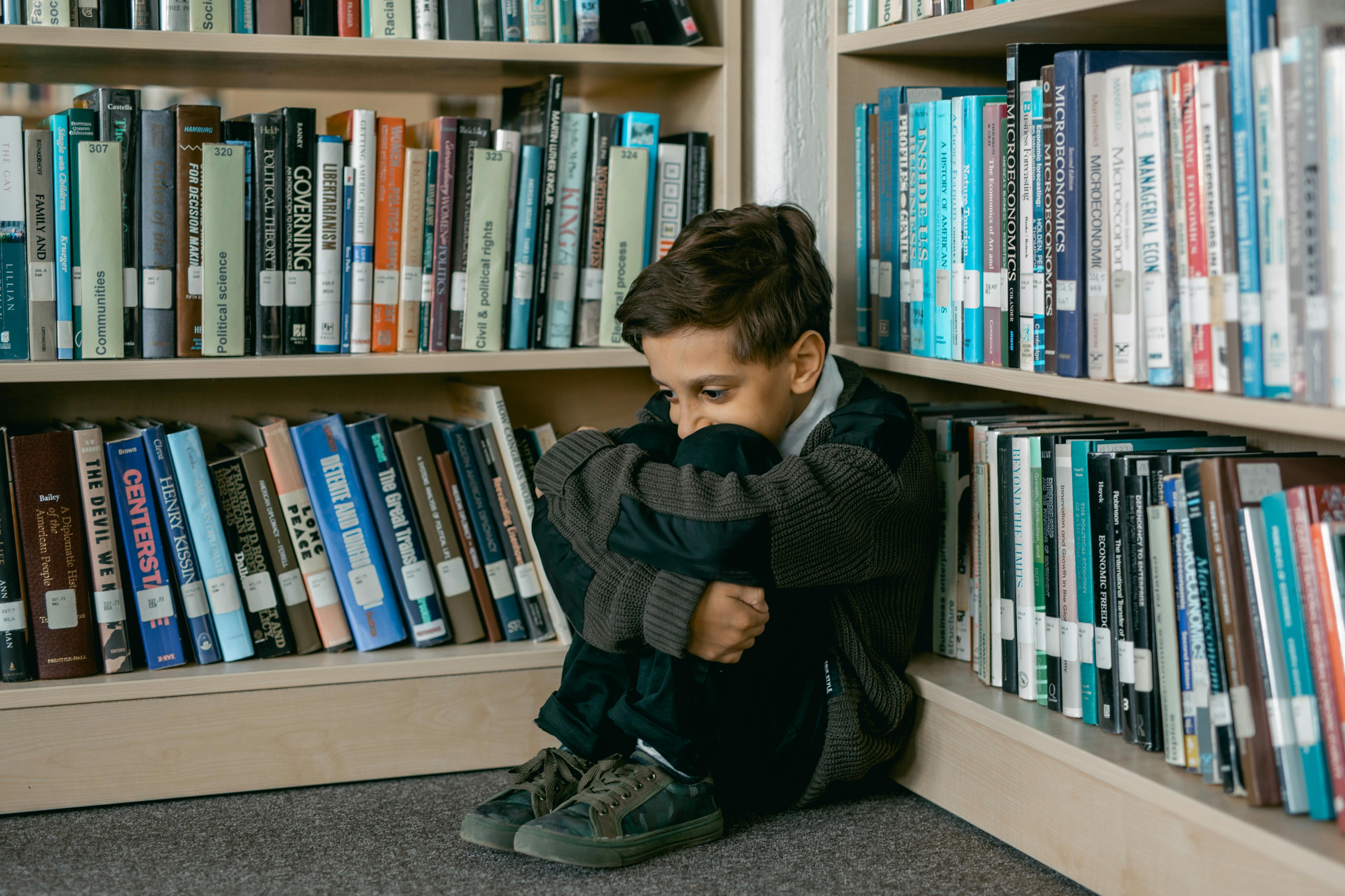 nervous child in school library