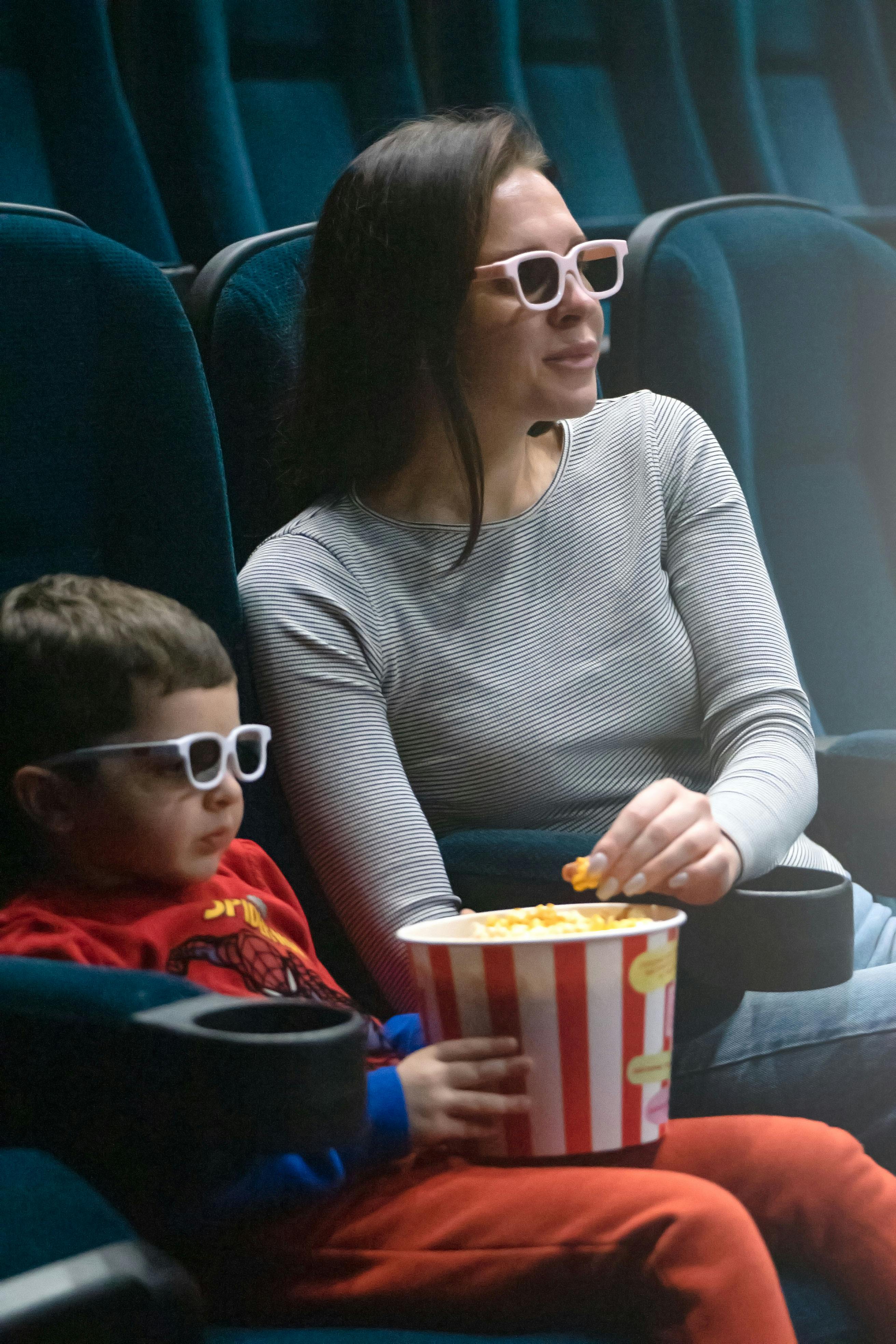 Mother and son watching a movie
