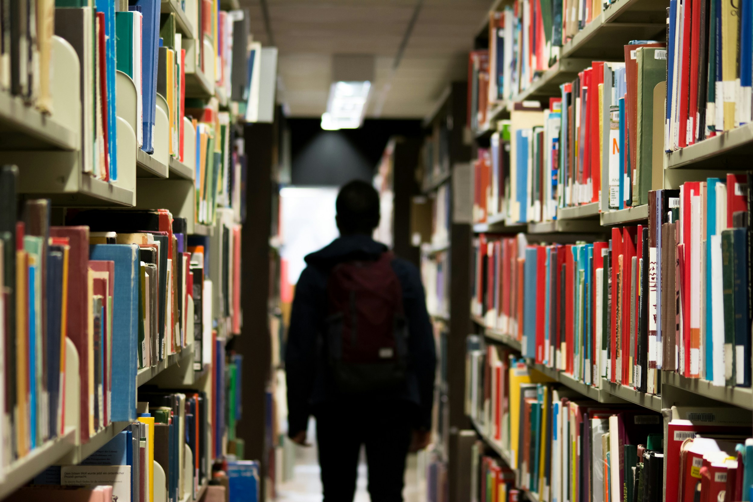 Student in a school library
