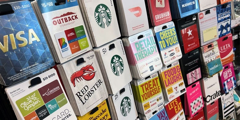 rack of gift cards