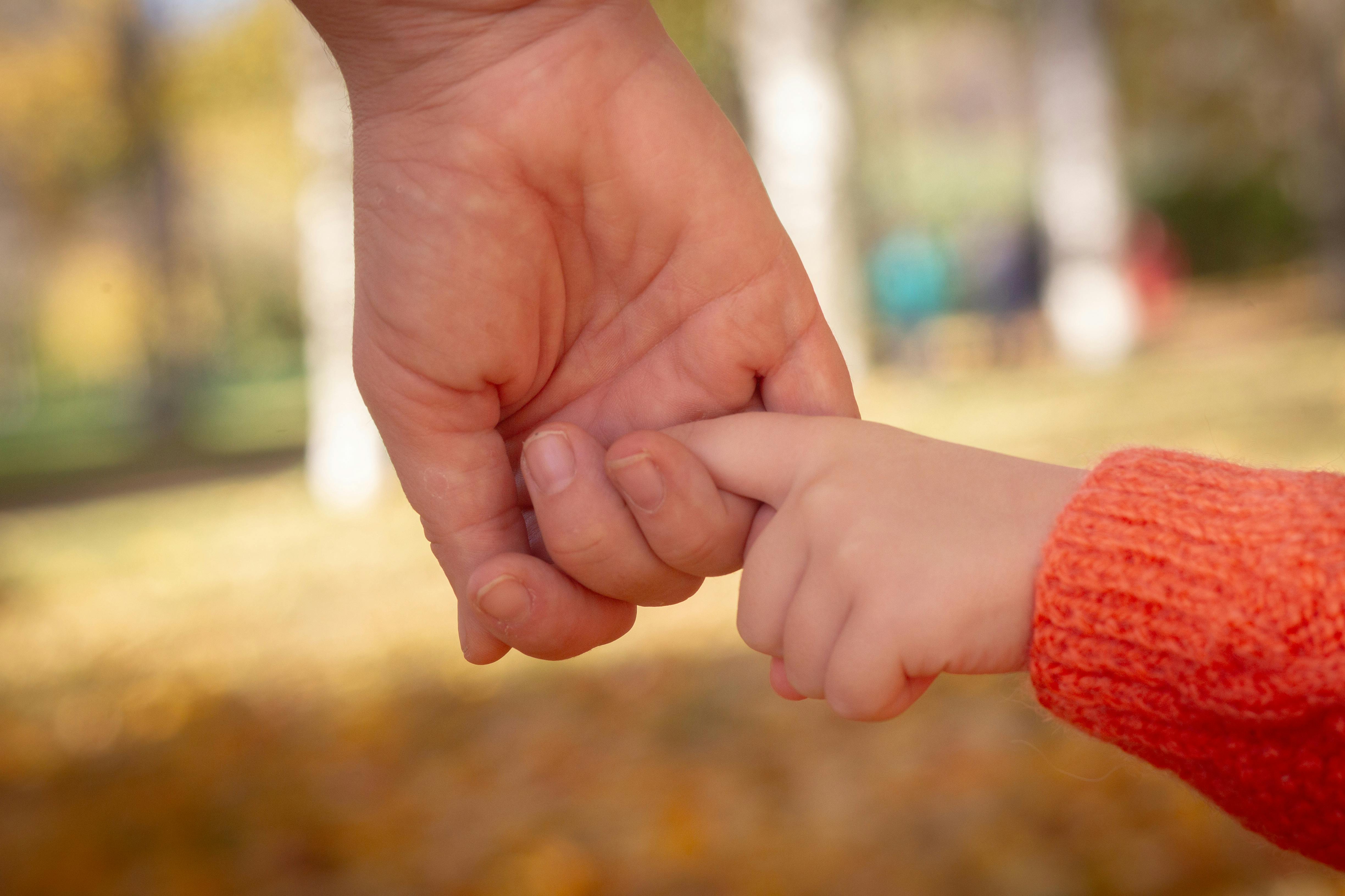 parent holding child's hand