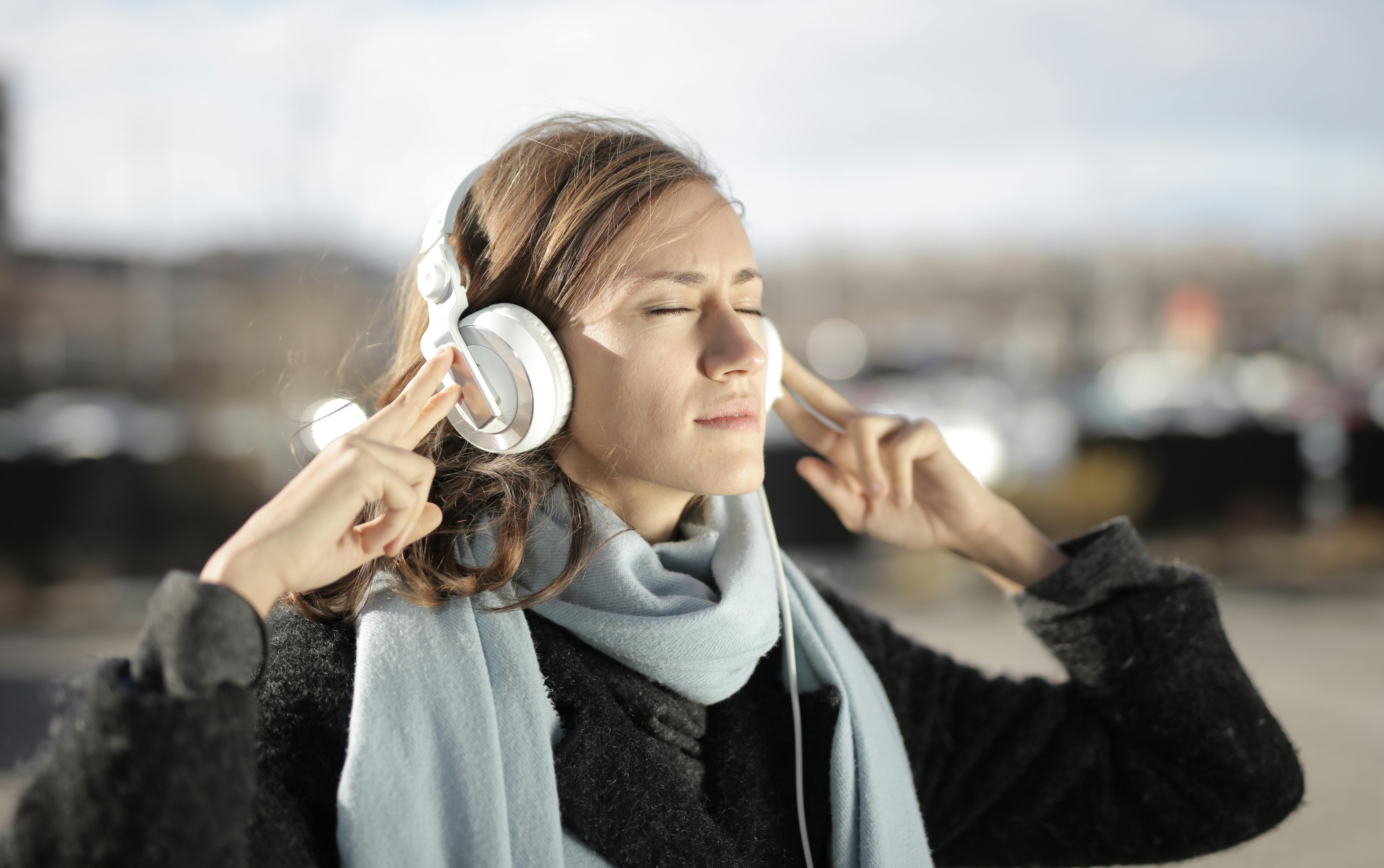 woman wearing music headphones