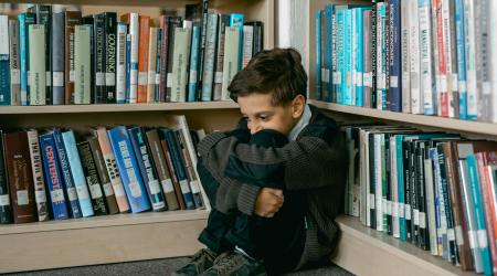 nervous child in school library