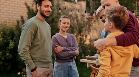 Group gathering outdoors